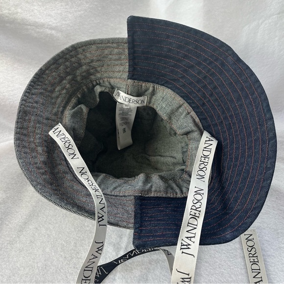 J W ANDERSON sz M/L 60 Denim Asymmetrical Bucket Hat Logo Straps main image 10